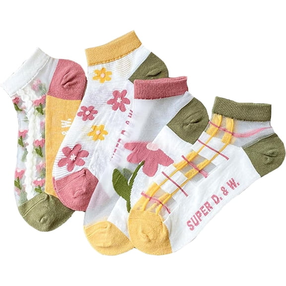 CAILDANL Womens Girls Sheer Socks Lace Mesh Ankle Socks Transparent See Through Short Sock Ultra Thin Nylon Summer Sock