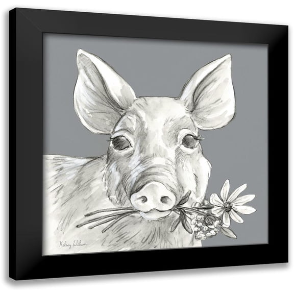 Wilson, Kelsey 12x12 Black Modern Framed Museum Art Print Titled - Watercolor Pencil Farm color I-Pig