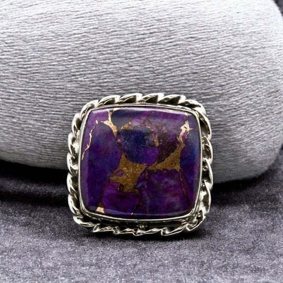 Silver Copper Purple Turquoise Ring 925 Sterling Silver Ring Handmade Ring Valentine Gift Ring Silver Statement Ring || Ali Baba Jewellery