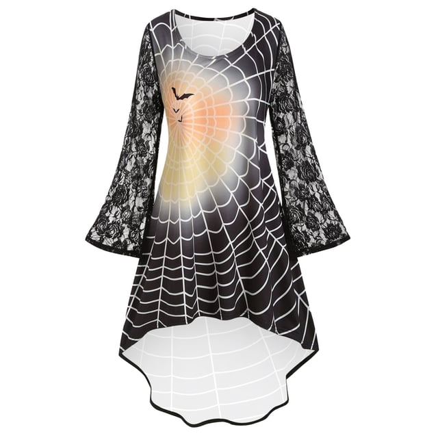 Vestido midi gótico retro oscuro de cuello redondo de Halloween para mujer Pompotops hdfakjf8245