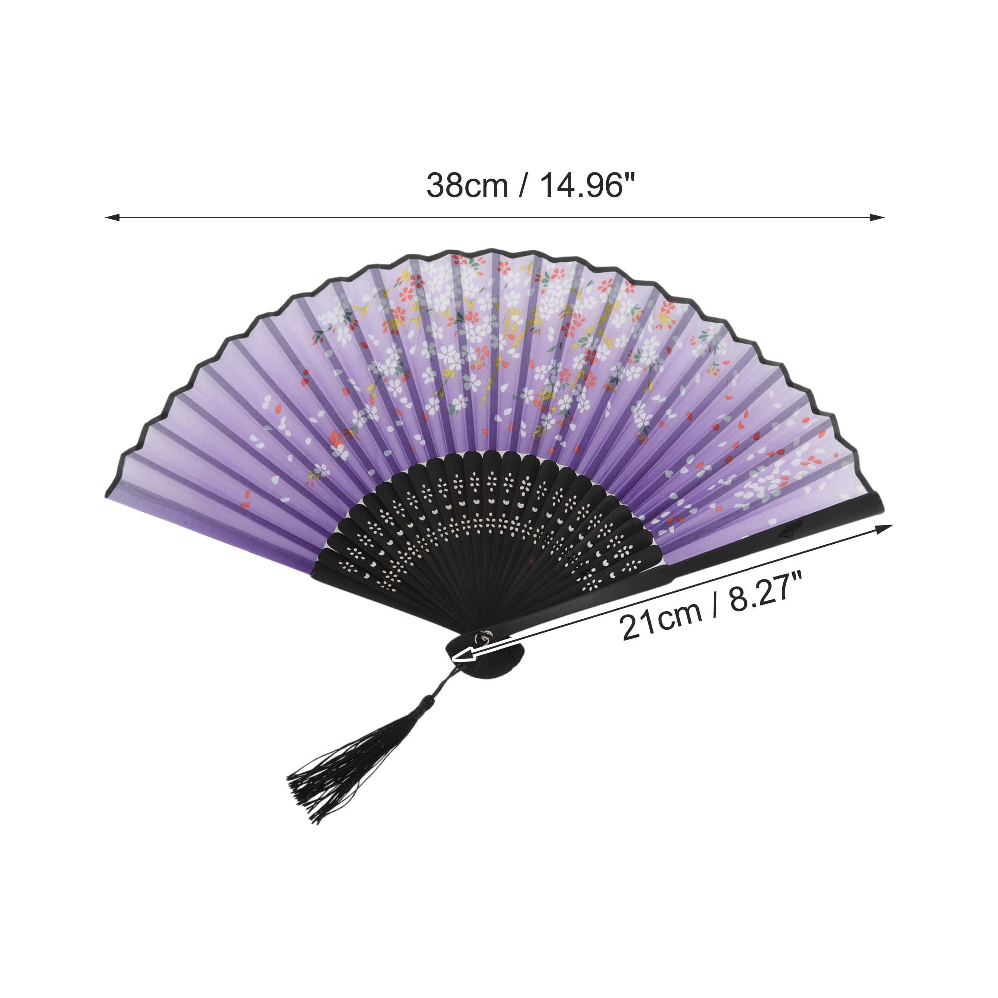 Unique Bargains Ancient Style Folding Fan 1Pc Purple [Dreamy Sea of Flowers Pattern]