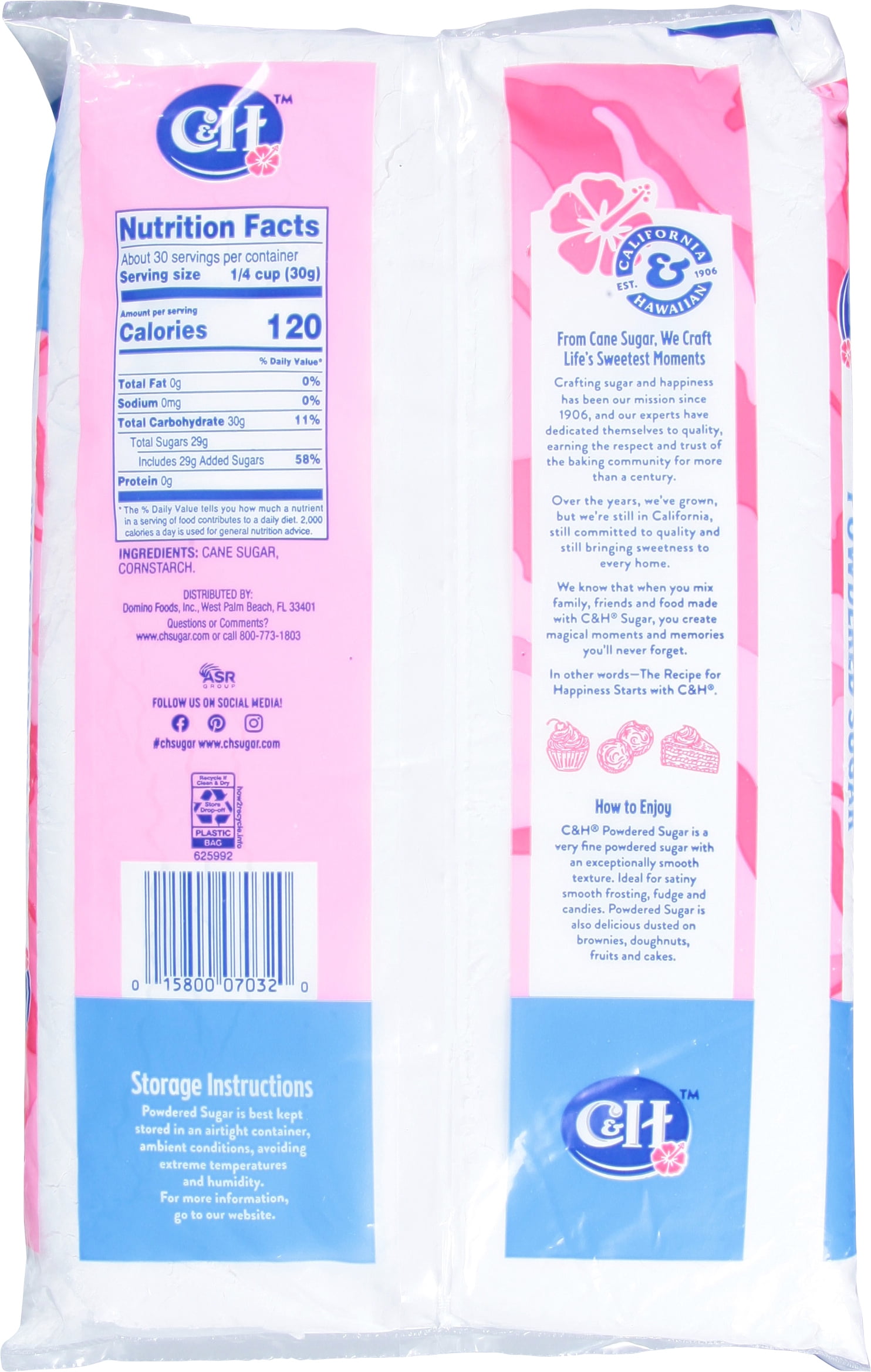 (6 pack) C&H Premium Cane Powdered Sugar, 2 lb