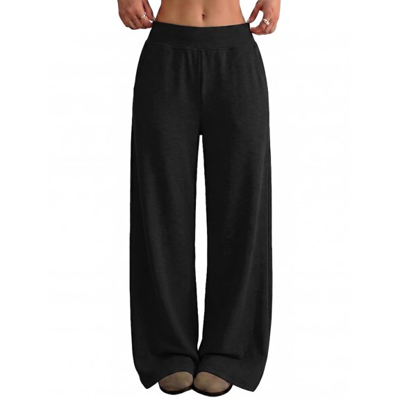 Wide Leg Cotton Sweatpants Women Elastic Waisted Pants Baggy Straight Athletic Loose Casual Jogger Pants with Pockets, XL