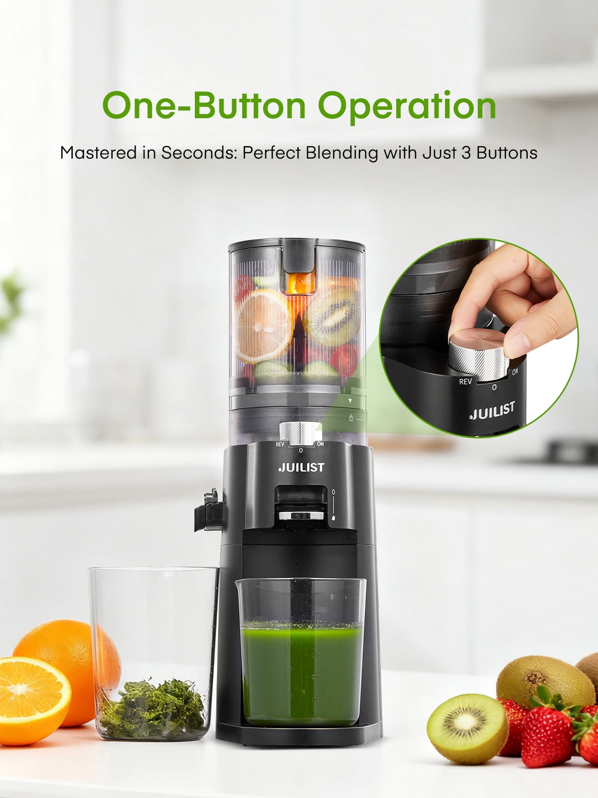 Juilist Juicer Machine for Fruits and Vegetables, BPA-Free, High Juice Yield, 60 RPM, Easy to Clean, Includes Cleaning Brush, Black