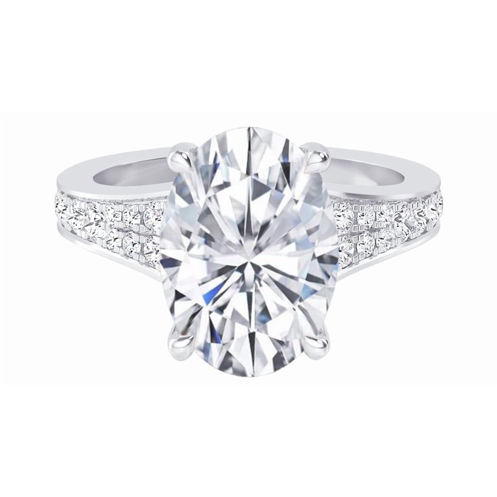 1 Carat Oval LAB GROWN Diamond and LAB GROWN Diamond Engagement Ring (0.5ct Center, AAAA Heirloom Quality) RISV01W7AM 14K White Gold