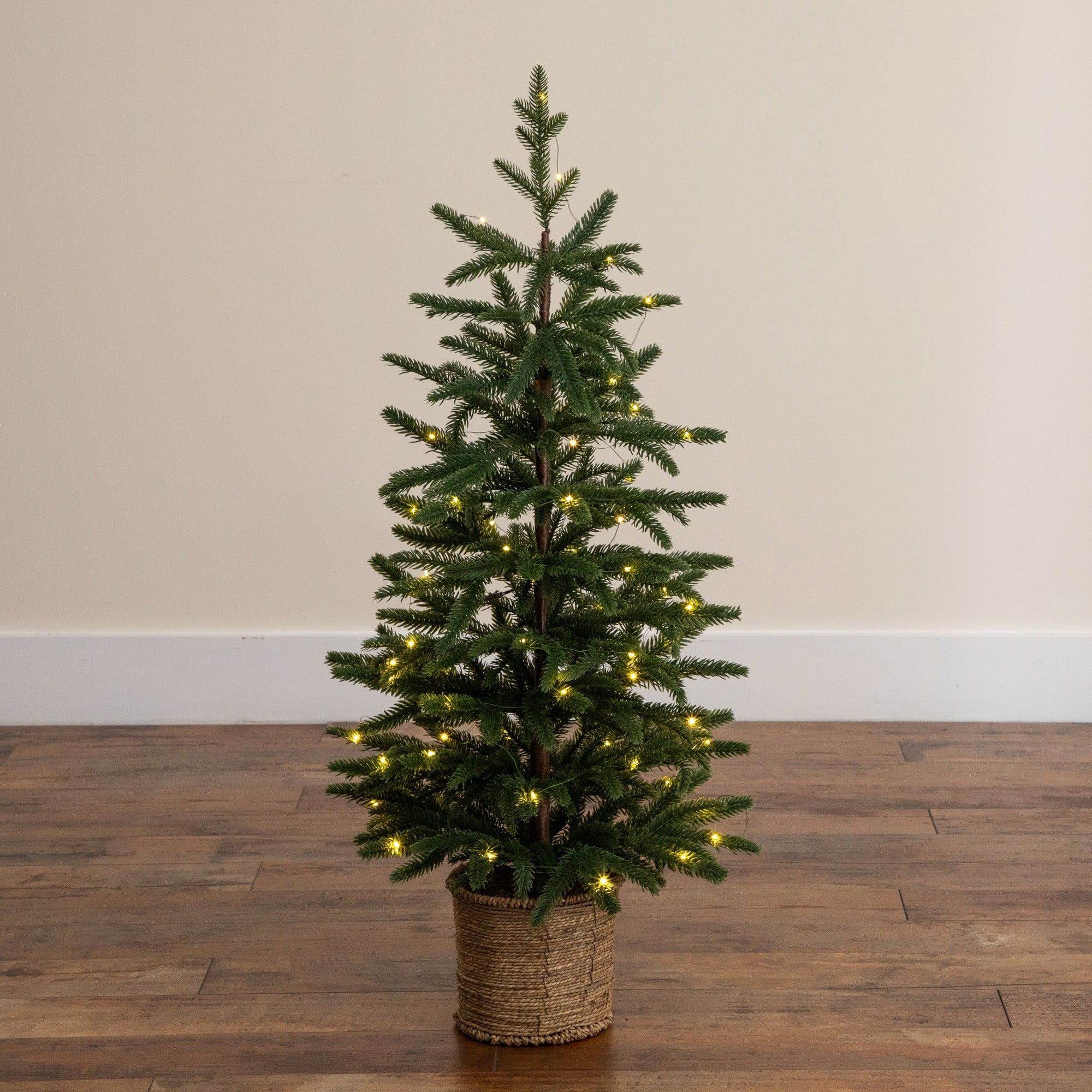 3ft. Pre-Lit Artificial Christmas Tree with 60 LED Lights in Hyacinth Basket