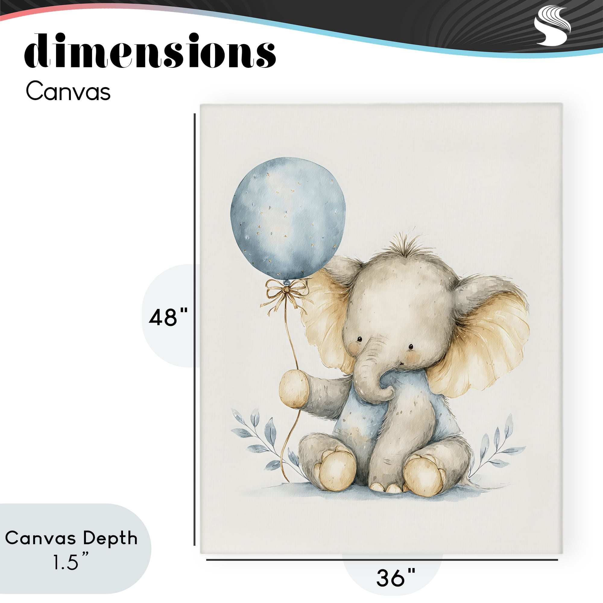 Stupell Industries Watercolor Nursery Elephant Canvas Wall Art, design by LSR Design Studio