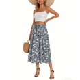 thumbnail image 3 of WTOBBY Women's Bohemian Flower Print Skirt with Solid Color Design and Pockets, Casual Temperament Half Skirt for Everyday Wear, A-Line Maxi Style with Elastic Waist,Navy M, 3 of 4