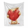 thumbnail image 1 of Bear Soft Flannel Fleece Throw Blanket, Valentine's Day Inspired Teddy Bear Holding a Big Red Heart Love Romance, Cozy Plush for Indoor and Outdoor Use, 50" x 60", Sand Brown Red, by Ambesonne, 1 of 6