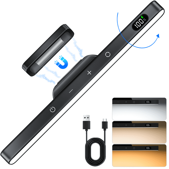 WILLED 3W Rechargeable Light Bar, 3 Color Dimmable Touch Mirror Lamp, 120 LED Kitchen Rechargeable Battery Closet Magnetic Stick Lighting Kit