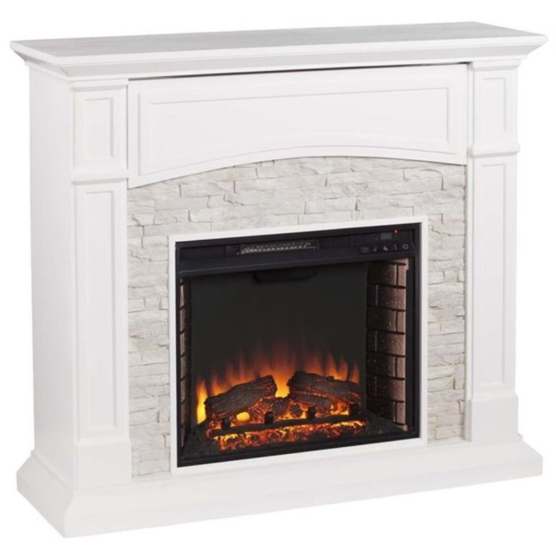 Pemberly Row Faux Stone Electric Fireplace TV Stand