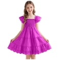 thumbnail image 3 of Splozh Dress for Girls Little Girls Ruffle Sleeve Dresses Summer Cotton Casual Skater Swing Twirly Sundress 6-7 Years,Red, 3 of 7