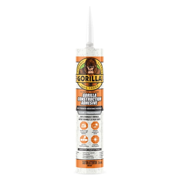 Gorilla Max Strength Clear Construction Adhesive,266ml Clear