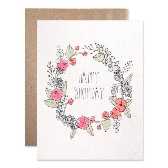 Happy Birthday Card with Floral Wreath Design – Beautiful Greeting Card for Birthdays – Envelope Included, Blank Inside – Perfect for Friends, Family, and Loved Ones