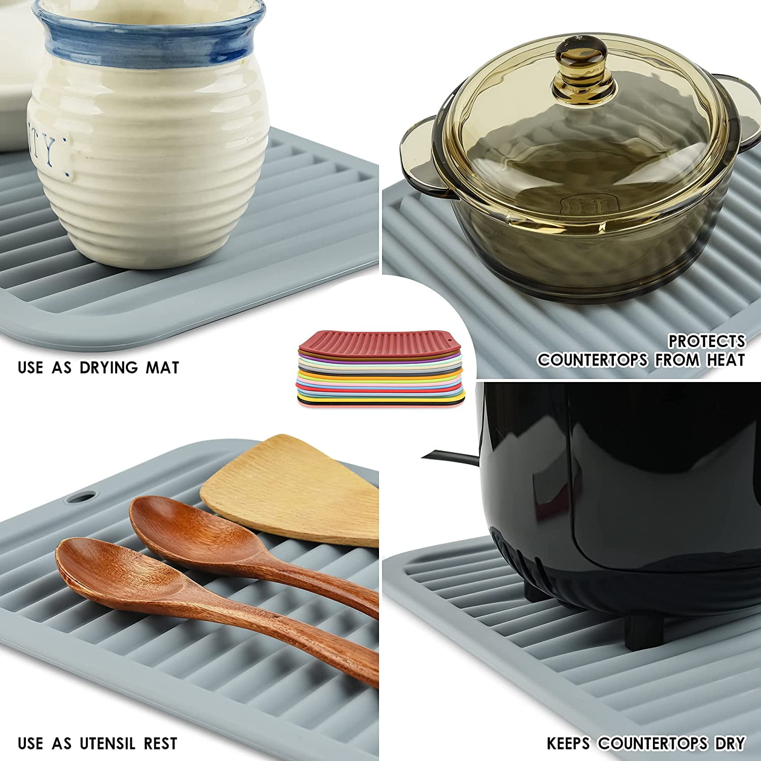 Jokapy 3pcs Silicone Trivet Mats Heat Resistant Kitchen Hot Pads Hot Pot Holder, Black