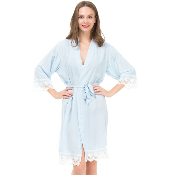 MR & Mrs Right Kimono Robes for Woman Cotton Bride and Bridesmaid Robes,Wedding Party-Light Blue color