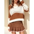 thumbnail image 5 of ZAFUL Women Casual Loose V Neck Colorblock Drop Shoulder Oversized Sweater Coffee M, 5 of 8