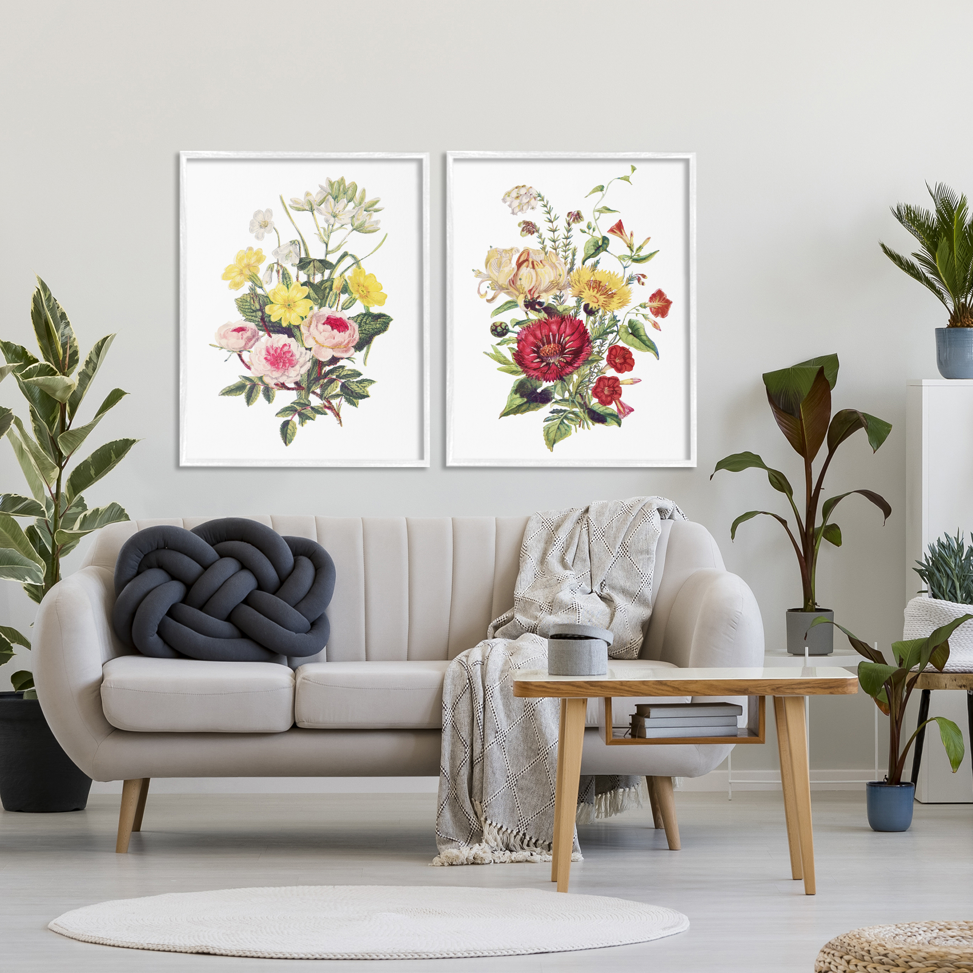 Mixed Flower Bushels 2 Piece White Framed Giclee Art Set, design by Lettered and Lined