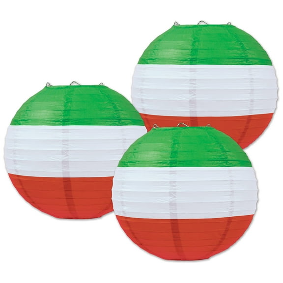 Red, White & Green Paper Lanterns, 9.5", (3/Pkg)
