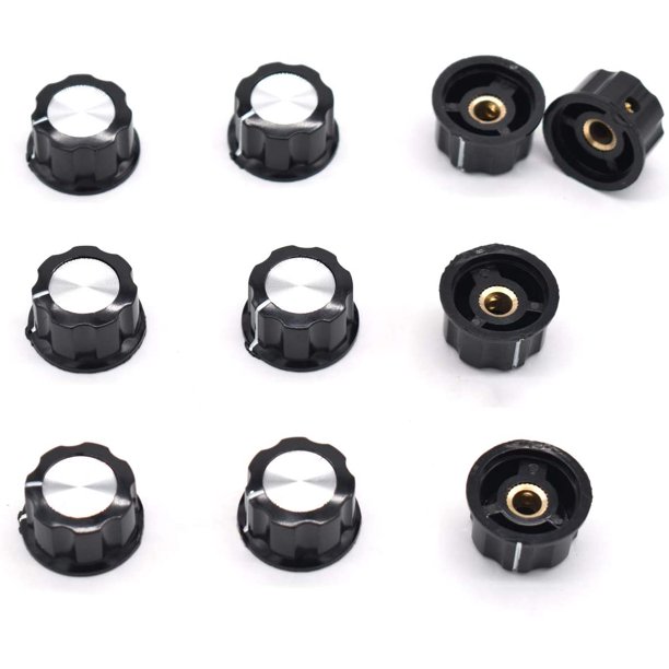 Perilla de potenciómetro de 6 mm, paquete de 10 perillas de control de volumen o tono de inserción negra para piezas de repuesto de guitarra eléctrica