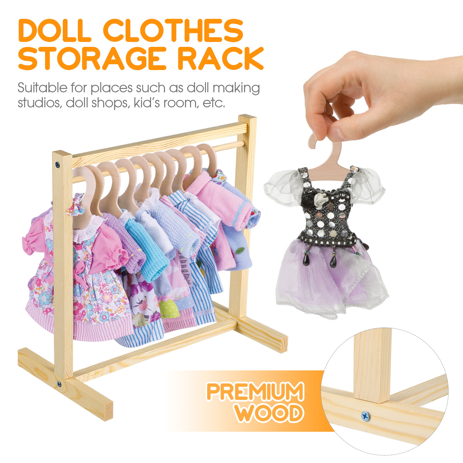 10 Pcs Kids Dolls Baby Hanger Coat Hanger Hangers Bamboo Wooden Clothes  Hanger Dolls Child