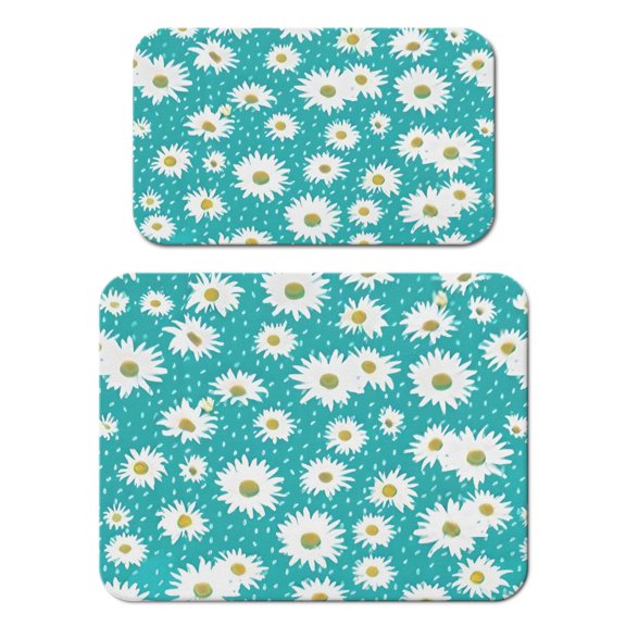 2 Pack Washable Rubber Daisy Cute Floral Dish Drying Mats for Kitchen Counter Home Large Coffee Bar Pad Accessories and Decor for Utensils Stemware (2pcs 18''x24'' 19.5''x12'')