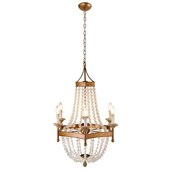 Hara Frosted Glass Bead Pendant on Wood and Iron Frame in Antique Gold Finish