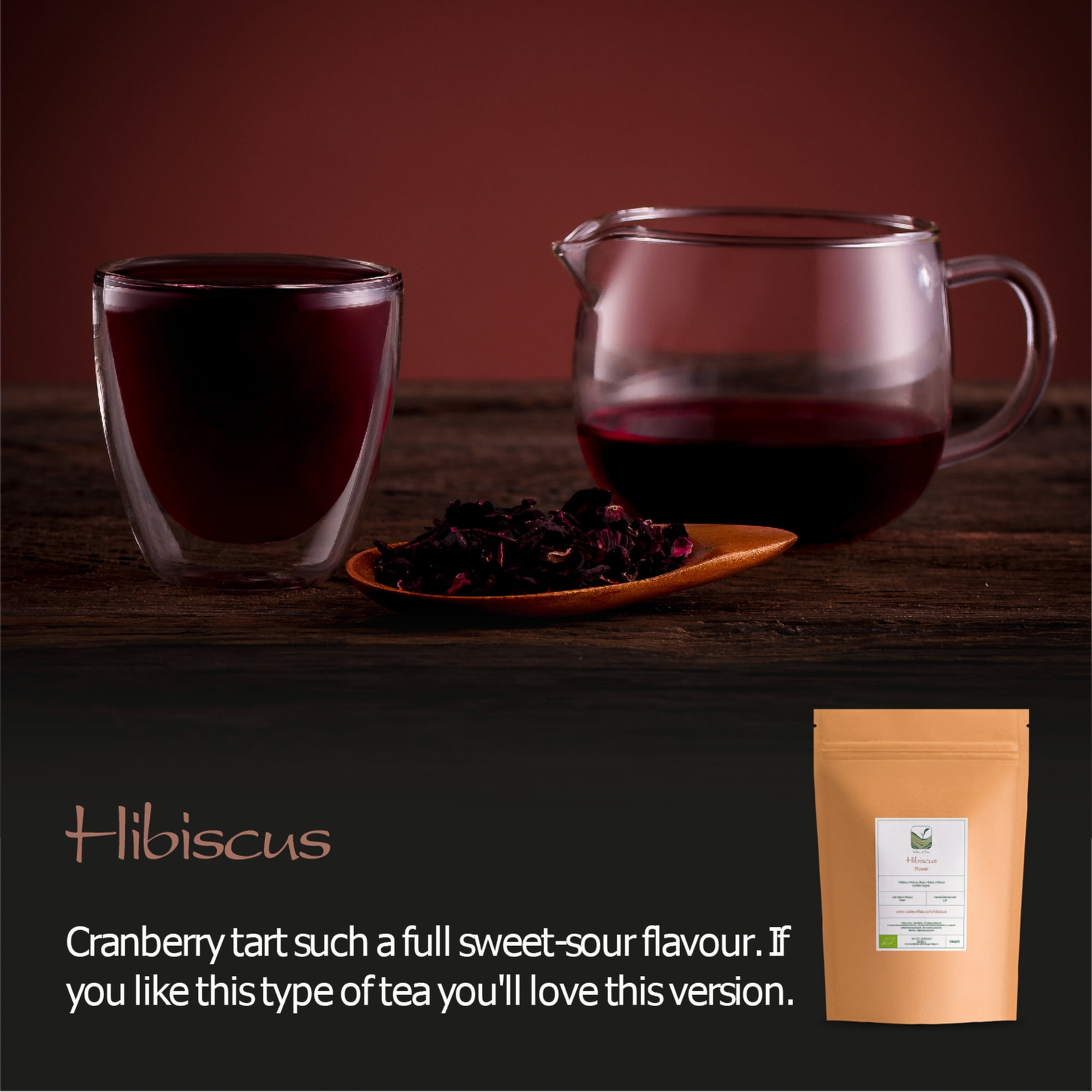 Hibiscus Organic Flowers Herbal Tea - Lemon Tart & Berry Rich - Classic Sweet Sour Rose Mallow 350g