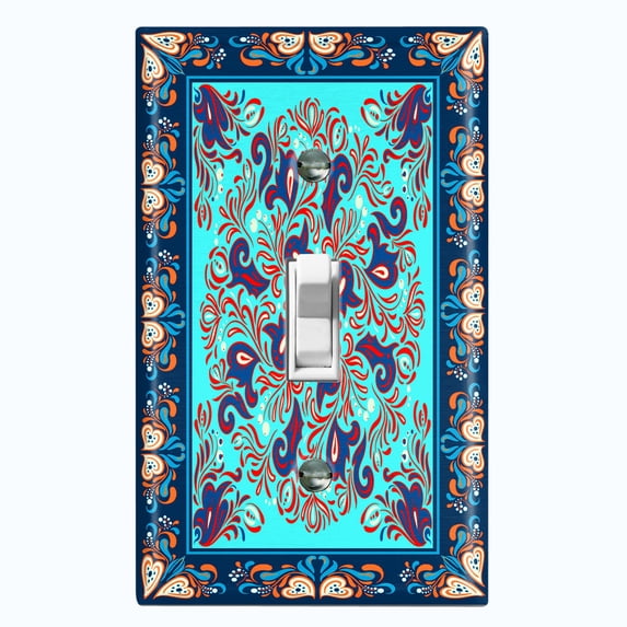 Metal Light Switch Plate Cover Teal Purple Mandala Flower Heart Tile Pattern TIL035