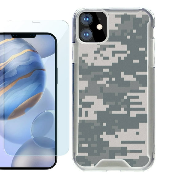 For Apple iPhone 12 Case, iPhone 12 Pro Case, Hybrid Bumper Phone case, with Tempered Glass Screen Protector, by OneToughShield ® - Digital Camo