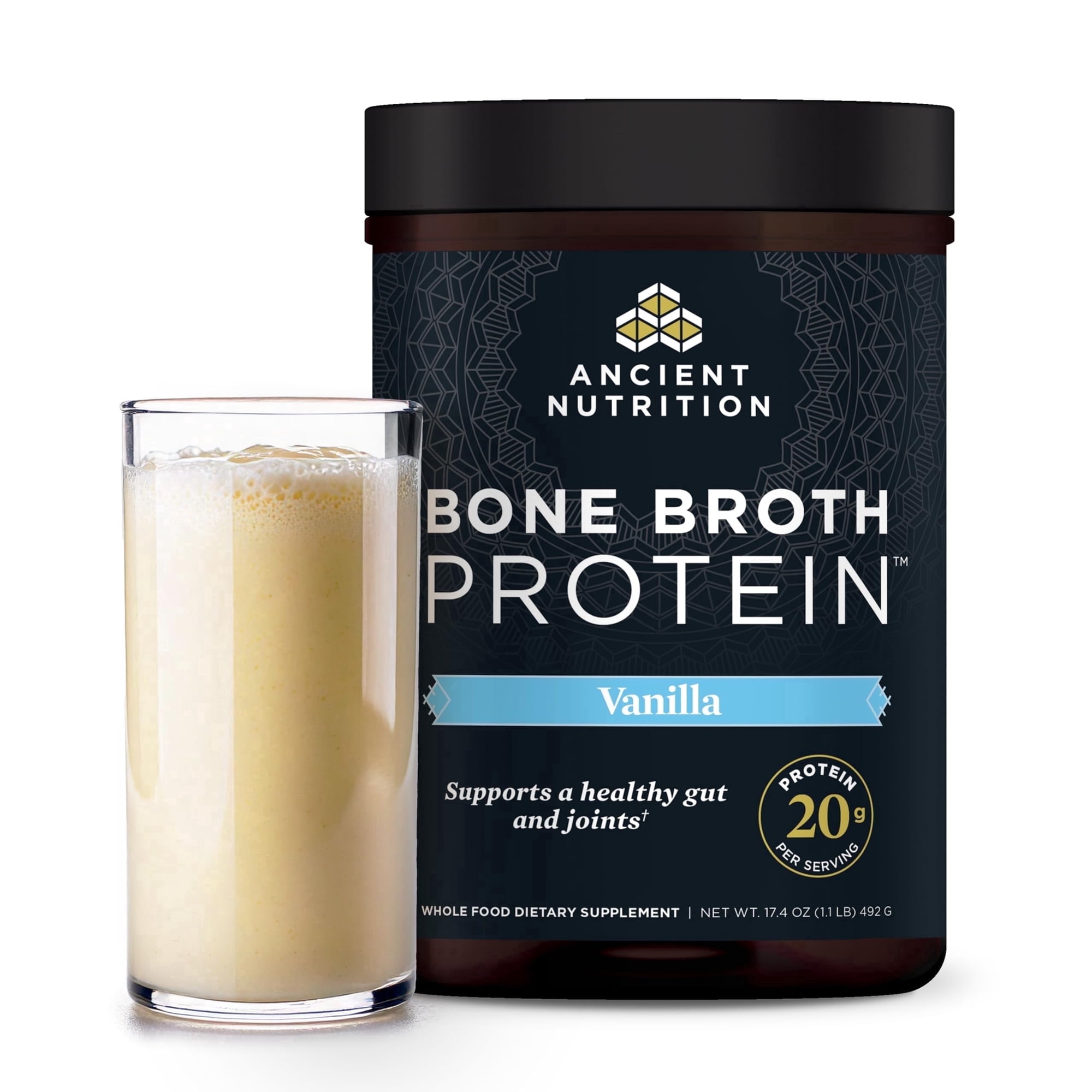 Ancient Nutrition Vanilla Bone Broth Protein, 20g Protein, 20 Servings