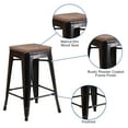 thumbnail image 3 of Flash Furniture Lily 24" High Backless Black-Antique Gold Metal Counter Height Stool with Square Wood Seat, 3 of 12