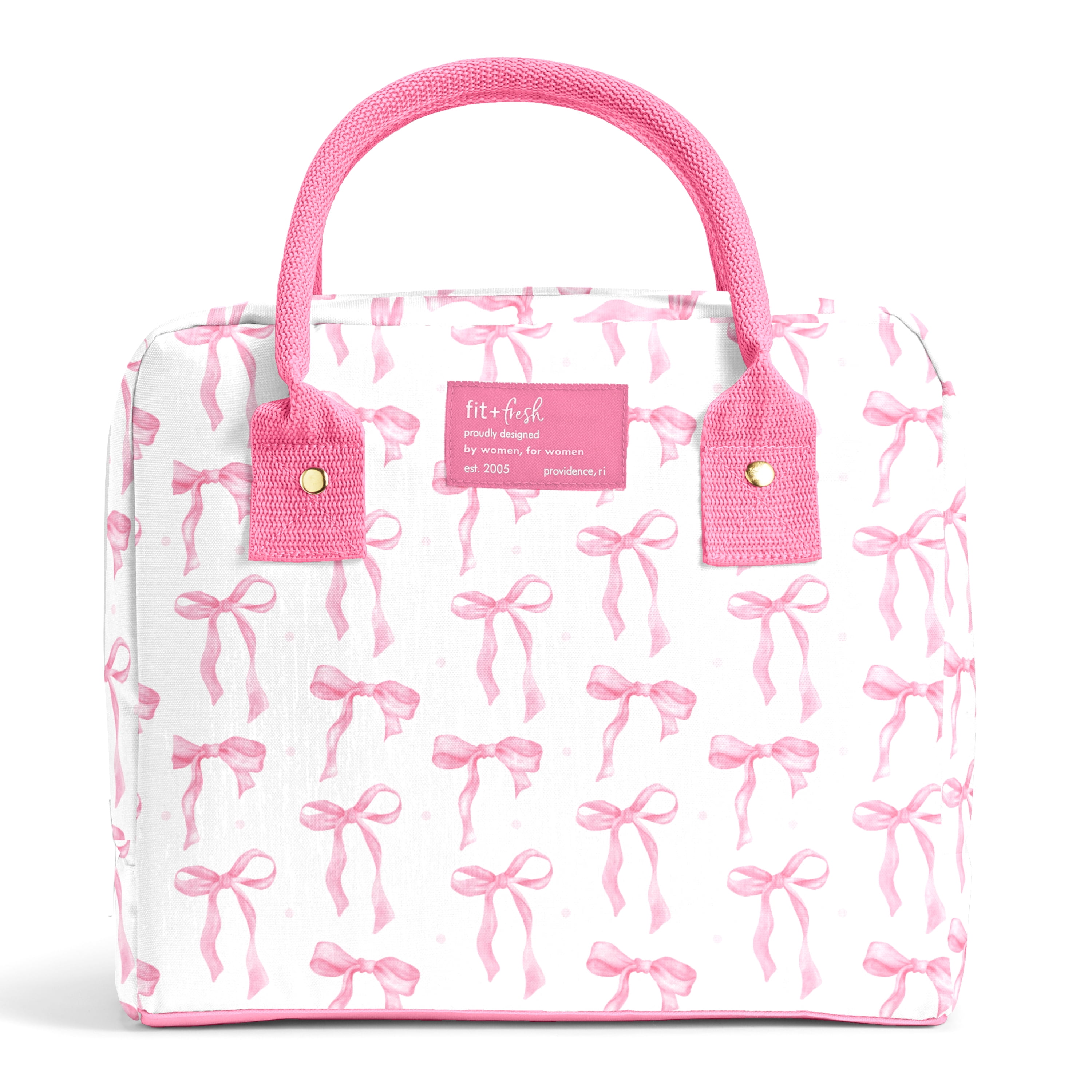 Fit + Fresh Bloomington Womens Lunch Bag, Insulated Lunch Box With Containers, Pink Bows