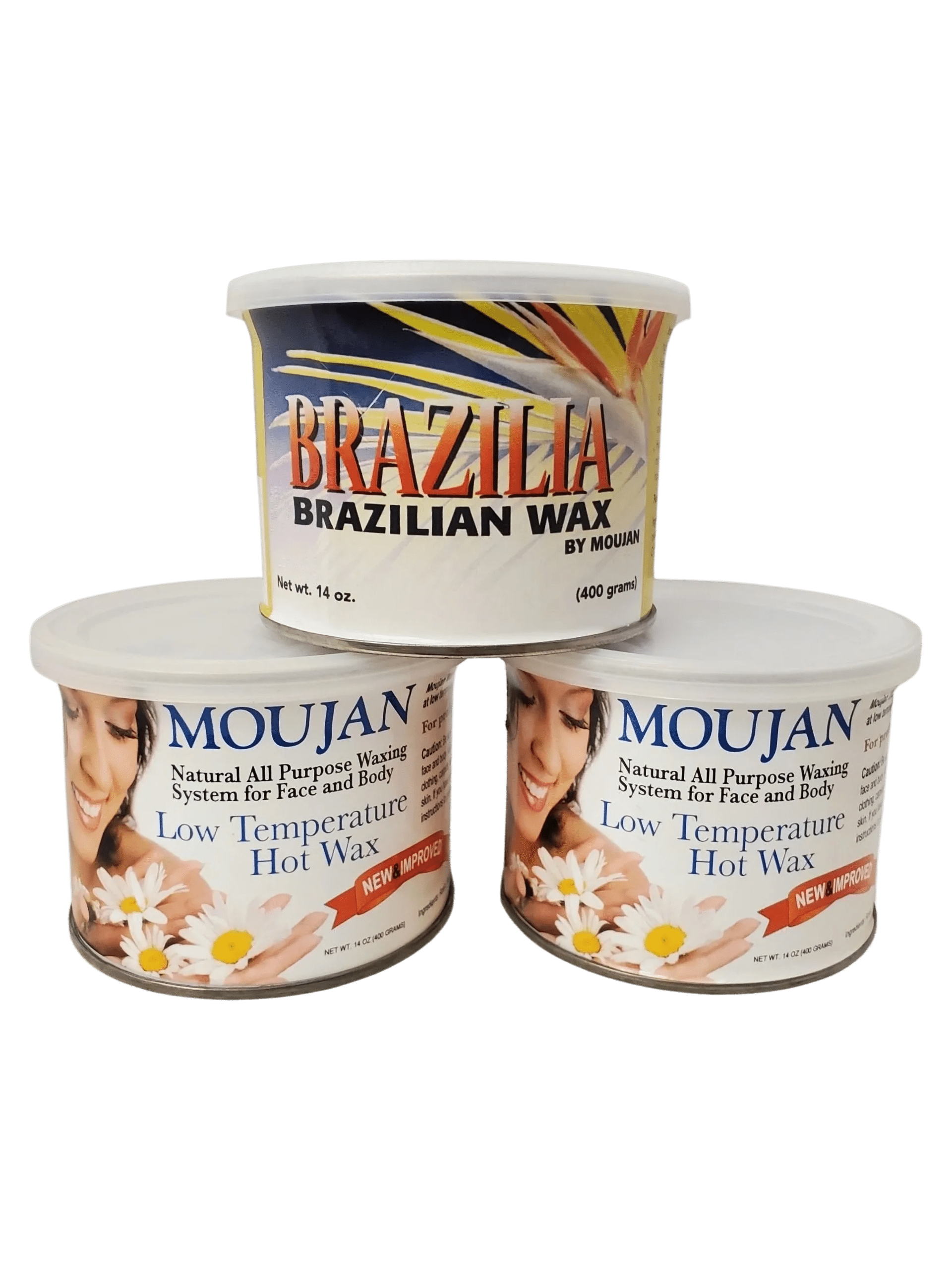 2 MOUJAN Low Temperature Hot Wax and 1 BRAZILIA Brazilian Wax For