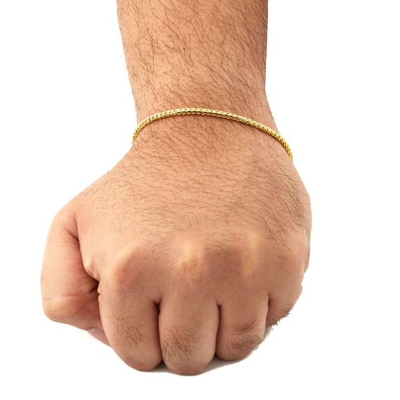 LoveBling 10K Yellow Gold Solid Diamond Cut Franco Chain Bracelet (2.8mm, 7")