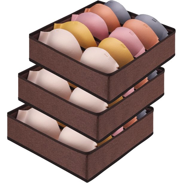 Organizador de cajones de almacenamiento para ropa, ropa interior, divisores, cubos de almacenamiento plegables para brasier, calcetines, ropa interior, paquete de 3 (café)