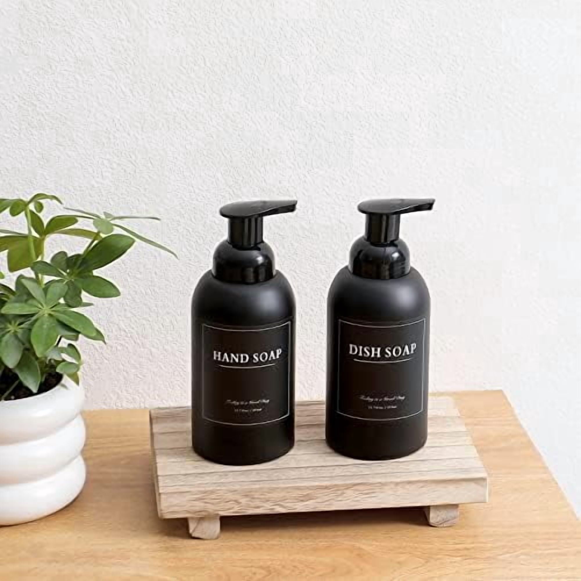 Hasako 2 Pack Foaming Thick Glass Foam Hand Soap Dispenser for Bathroom or Kitchen Sink, 13 oz Pump Bottles for Hand soap, Body Wash, Matte Black