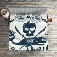 thumbnail image 2 of Ambesonne Vintage Quilted Coverlet 3 Pcs, Nautical Pirate Skull, Queen Size, Dark Blue White, 2 of 2