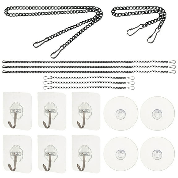 Iron Hanging Chains with Plastic Hook Hanger & Aquarium Suction Cup Sucker for Bird Feeders Planters Lanterns Billboard Wind Chimes Flower Pot Garden Black 250~500mm