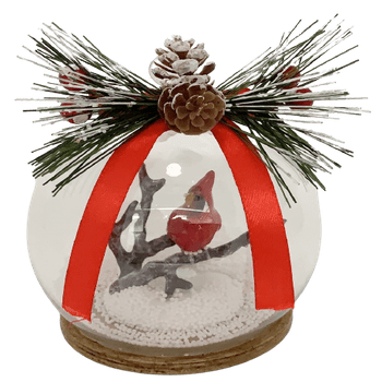 Holiday Time Bird Round Globe Ornament. Casual Traditional Theme. Red Cardinal Inside the Clear Bauble