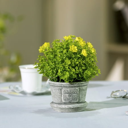 Artificial Plant With Flowers Lifelike Artificial Plant, Fake Green Leaves and Yellow Flowers Arrangements with Plastic Pot ()