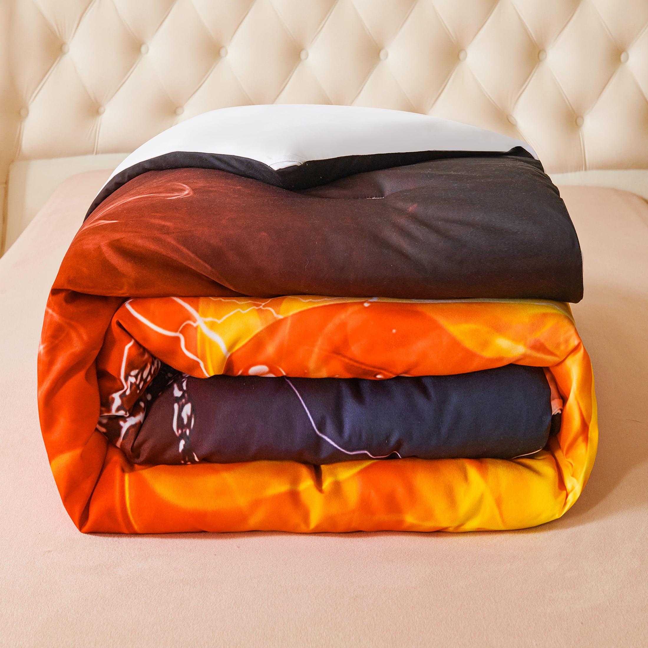 Koniroom 3-Piece Fire and Water Football Comforter Set Full Size for Boys - Bold Sports Bedroom Decor - Themed Bedding Gift Idea