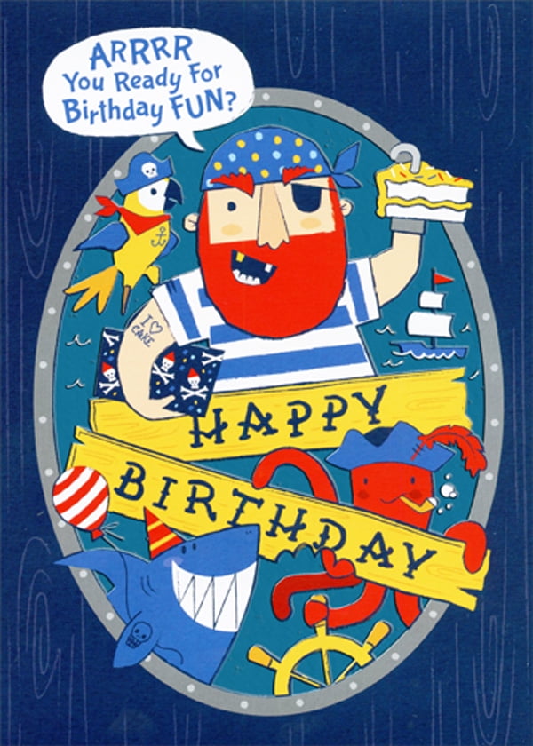 Details about  / Pirate with Parrot and Purple Balloon Juvenile Birthday Card for Son