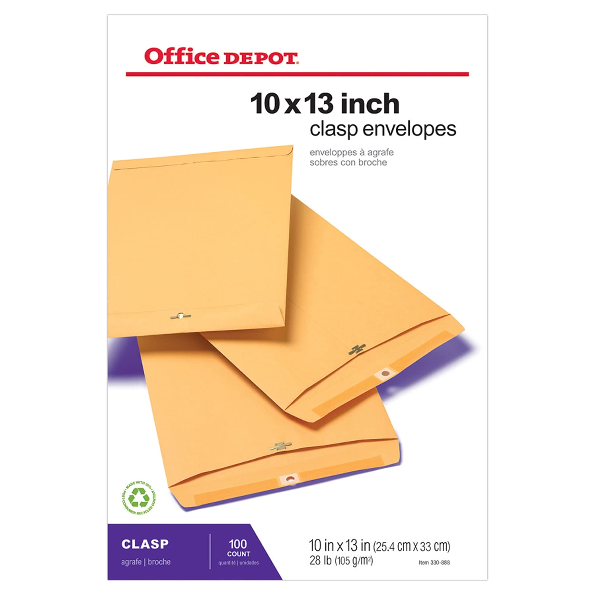 Office Depot® Brand Clasp Envelopes, 10" x 13", Brown, Box of 100