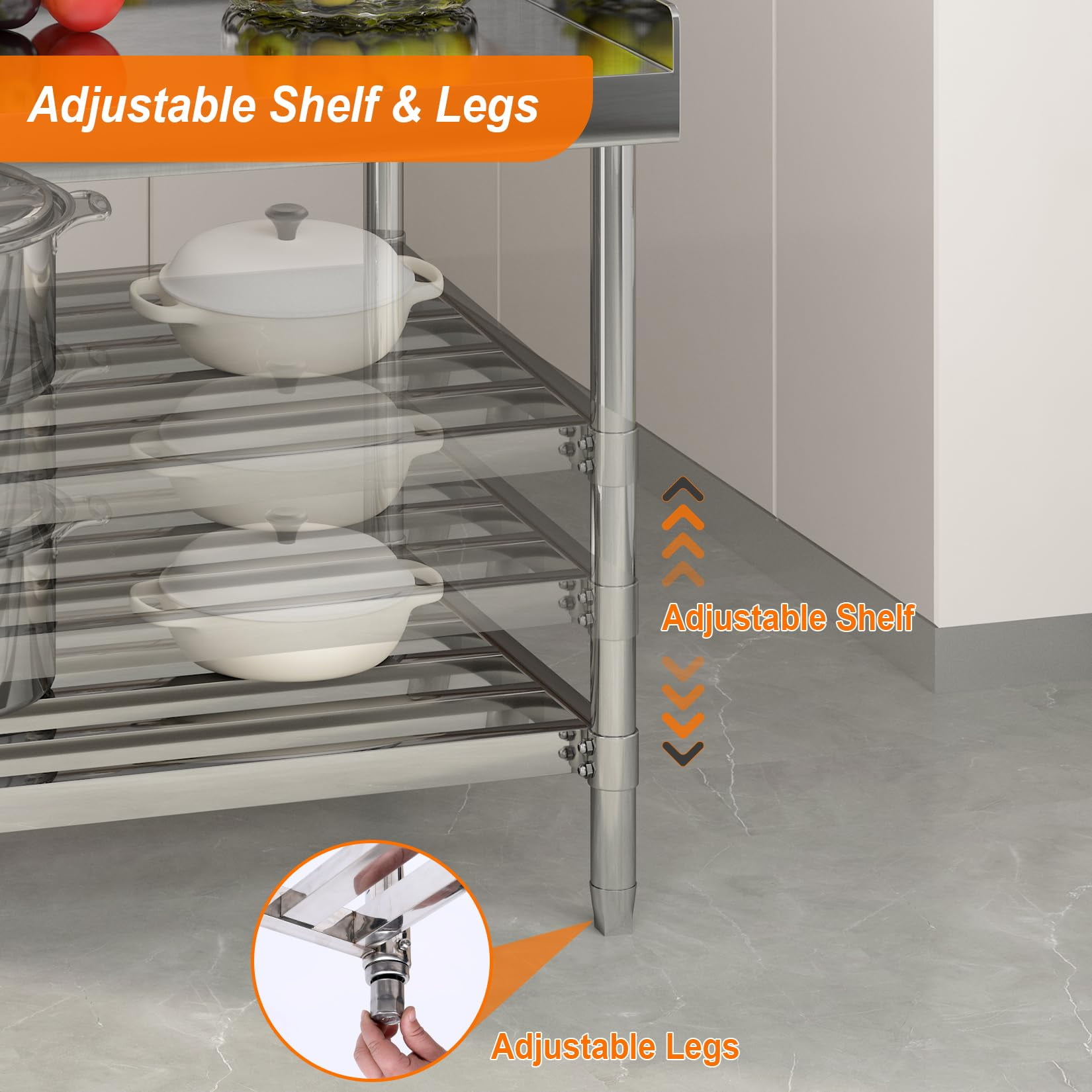 Folding Commercial Prep Table, 30"x36" NSF Stainless Steel Worktable with Backsplash & Adjustable Shelf, Heavy Duty for Kitchen, Restaurant, or Catering
