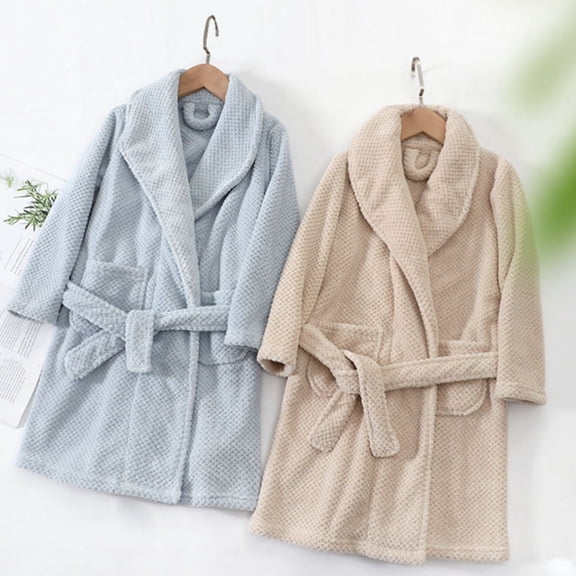 Kkkded 5-15Years Boys Girls Night-Robe Long Bathrobe Juniors Flannel Robe Solid Color Warm Sleepwear with Autumn Winter for Youth Juniors Teen Children Boys Girls