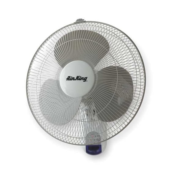 16" Blade Dia Wall Mount Fan, Oscillating, 3 Speeds, 120VAC, Remote Control
