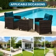 thumbnail image 6 of Hommoo 3 PCS Rattan Patio Furniture Set, Outdoor Brown Wicker Conversation Set with Glass Tabletop & Peacock Blue Cushion, 6 of 6