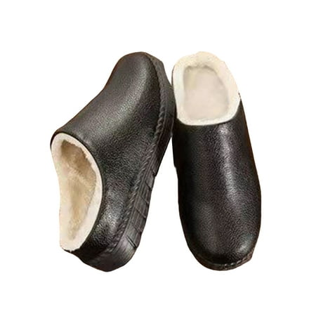 

Eloshman Mens Slippers Closed Toe Warm Shoe Comfort House Shoes Home Breathable Soft Plush Clogs Waterproof Winter Slipper Black 5