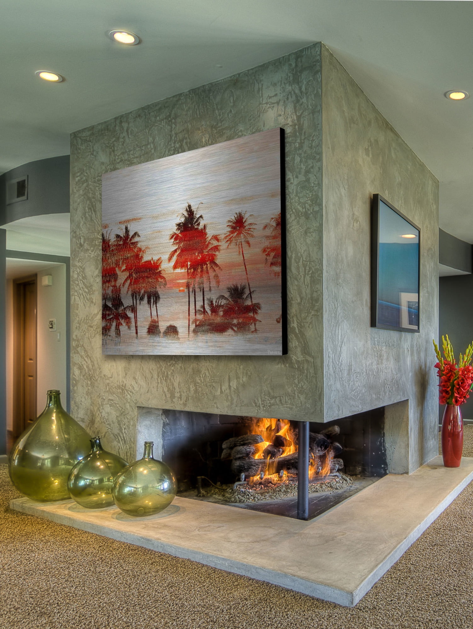 Parvez Taj Handmade  - Red Night Print on Brushed Aluminum 32 x 32